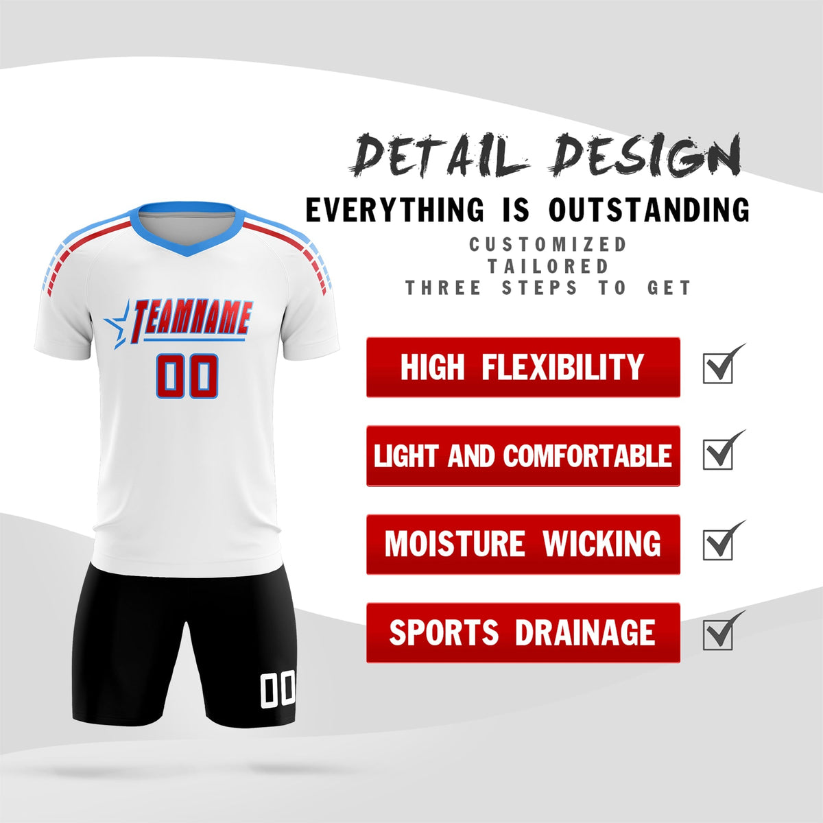 Custom White Raglan Shoulder Striped Football Kit Jersey