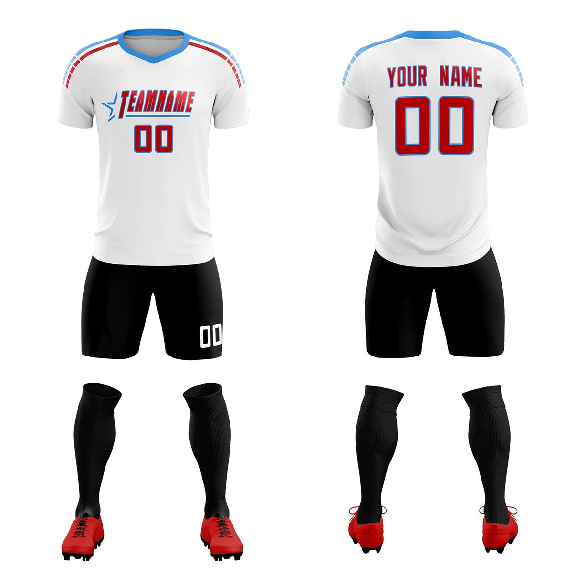 Custom White Raglan Shoulder Striped Football Kit Jersey