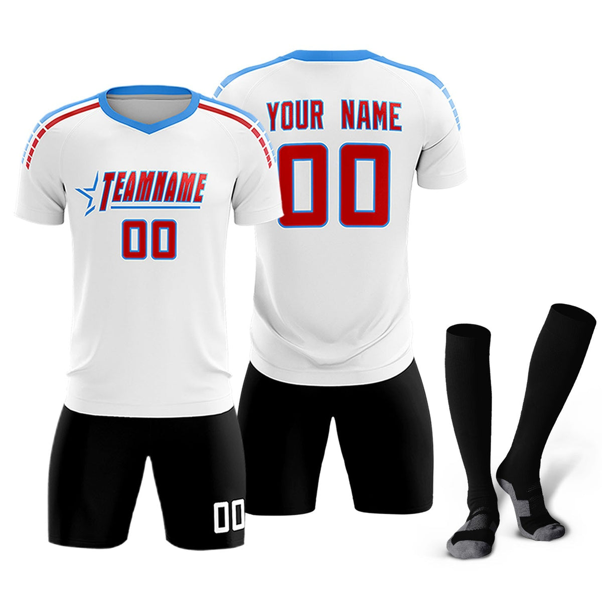 Custom White Raglan Shoulder Striped Football Kit Jersey