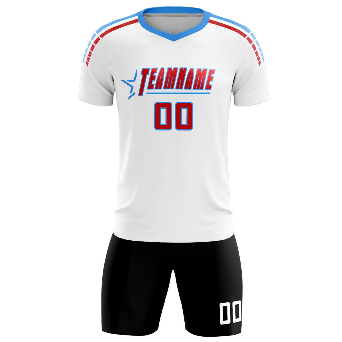 Custom White Raglan Shoulder Striped Football Kit Jersey