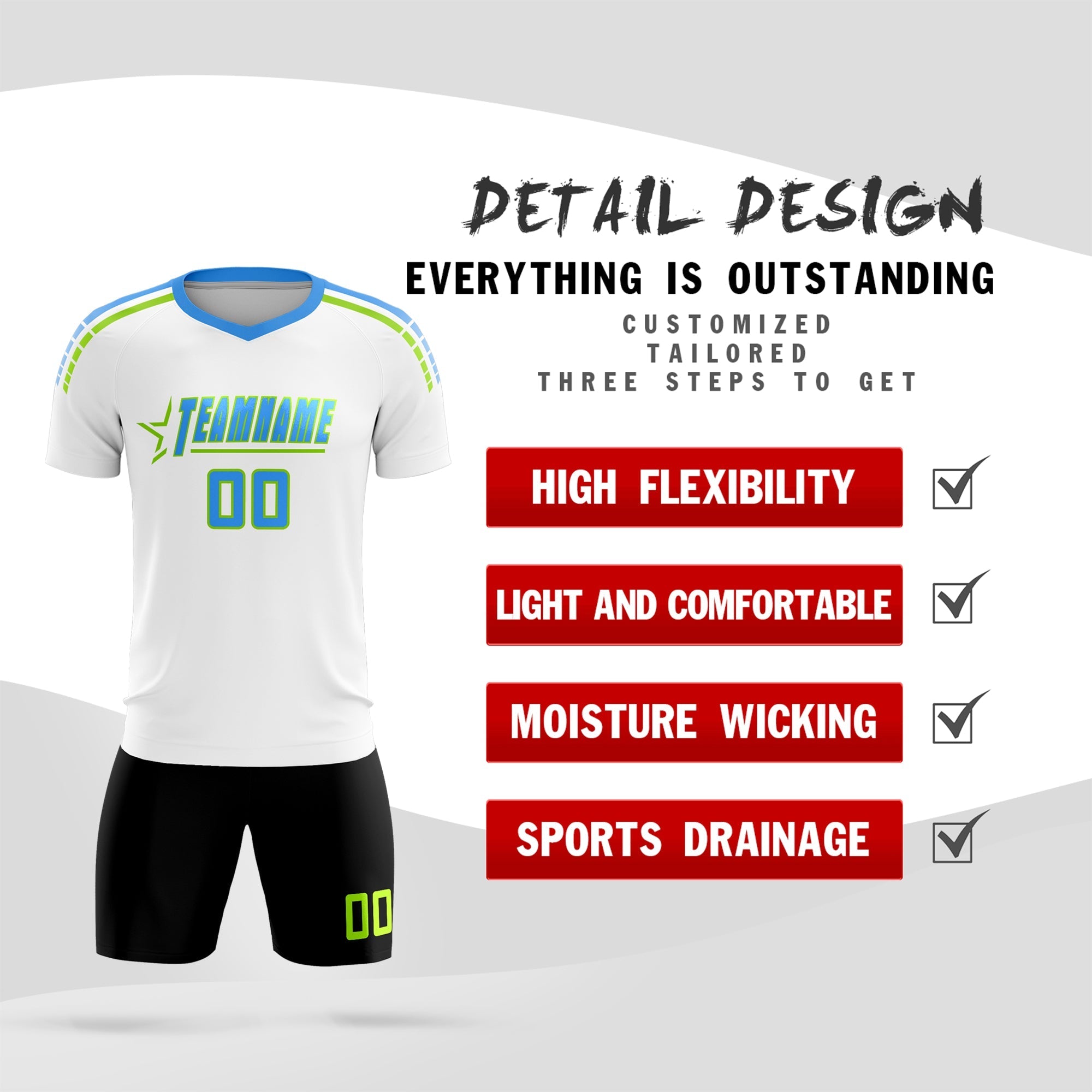 Custom White Raglan Shoulder Striped Football Kit Jersey