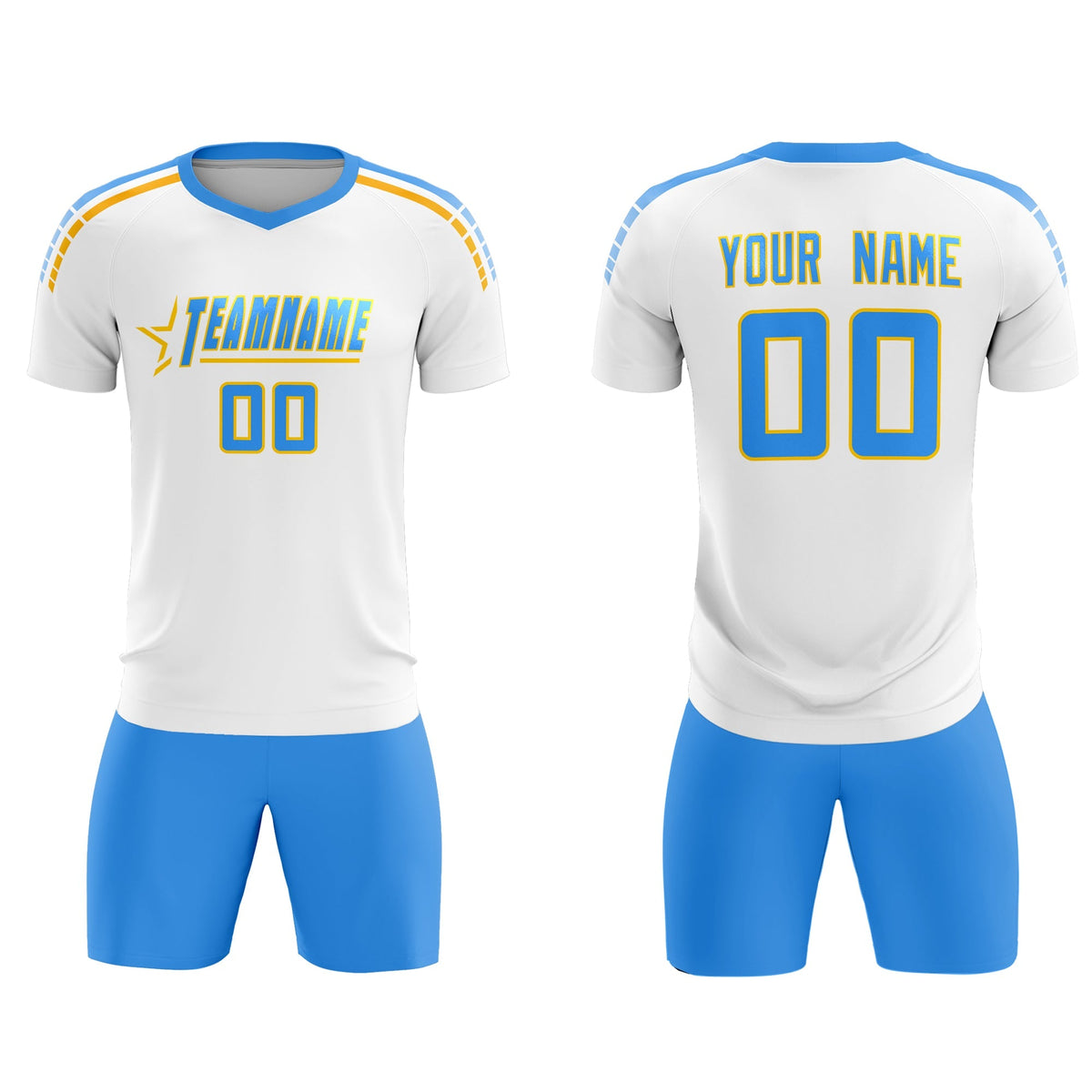 Custom White Raglan Shoulder Striped Football Kit Jersey