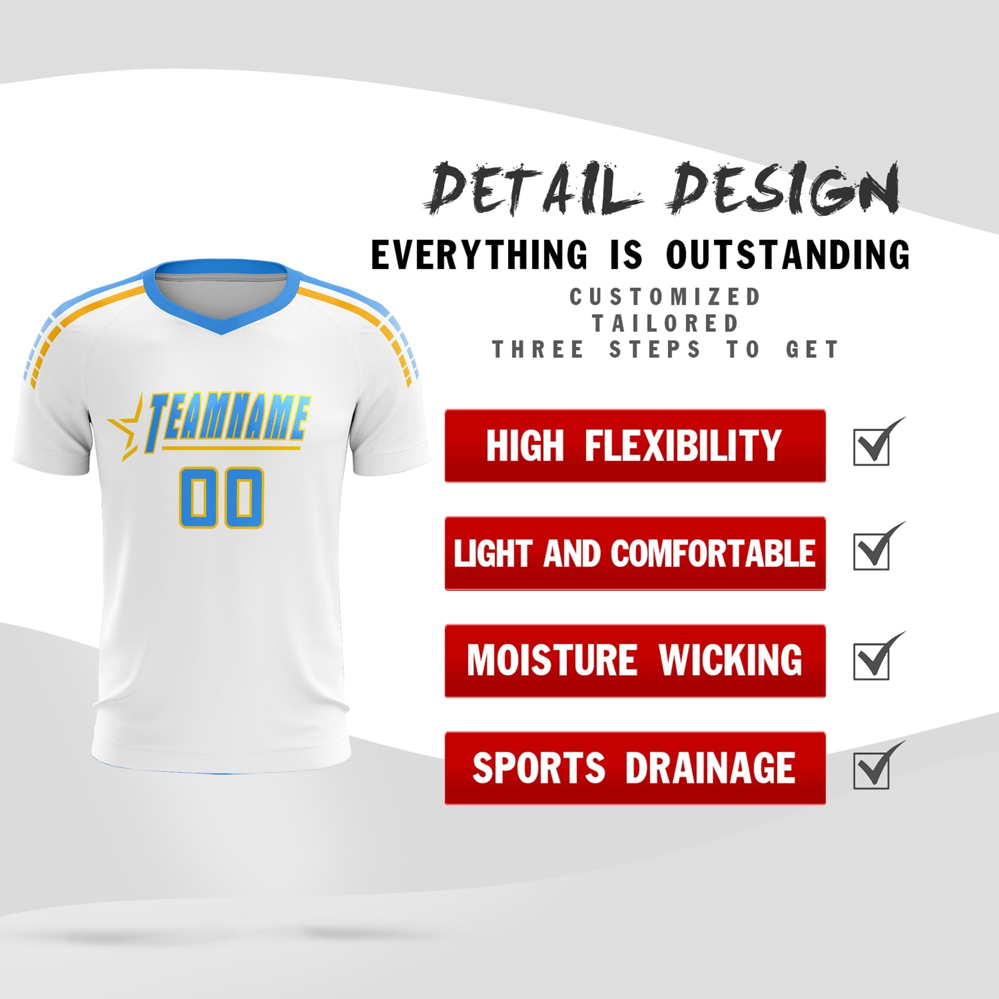 Custom White Raglan Shoulder Striped Football Kit Jersey