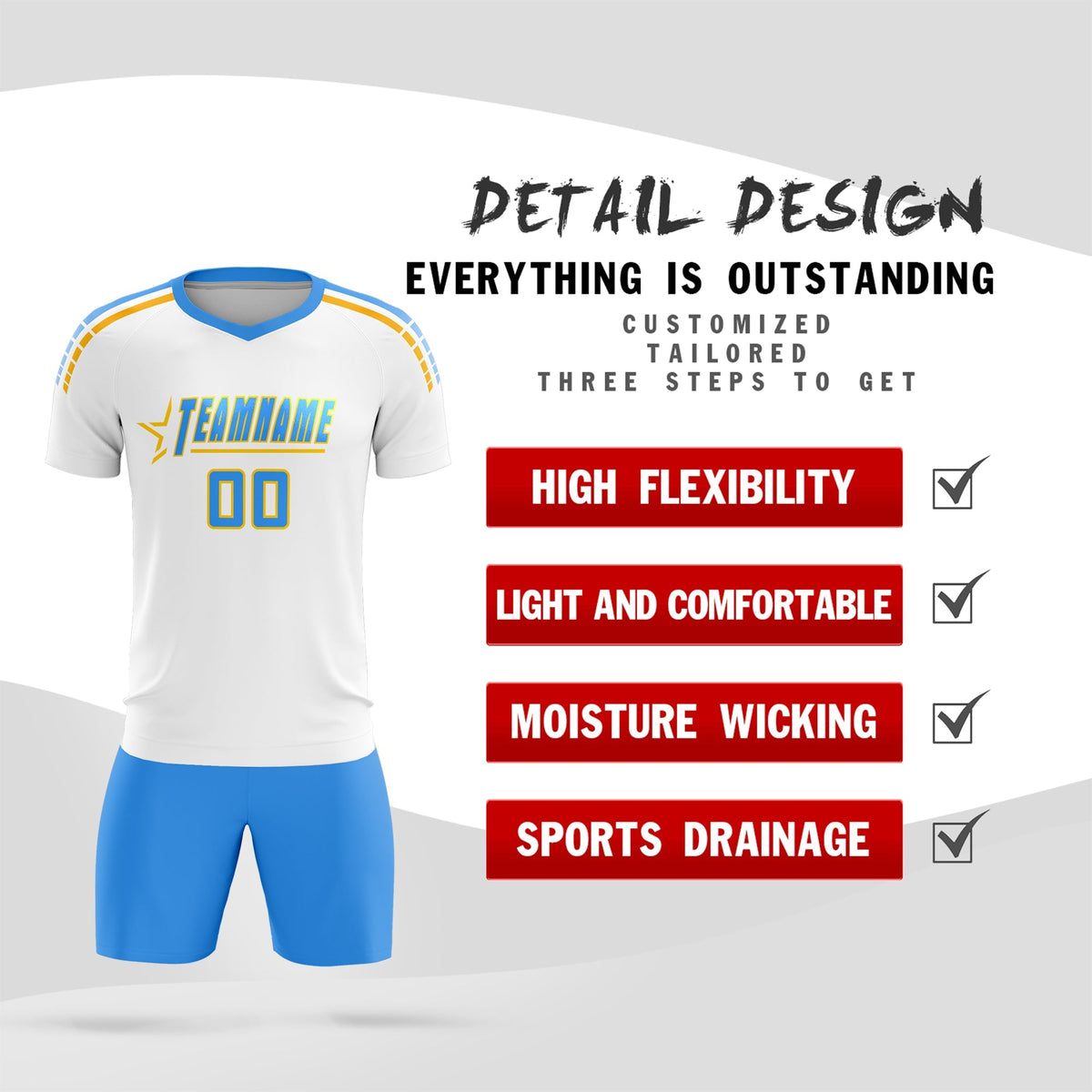 Custom White Raglan Shoulder Striped Football Kit Jersey