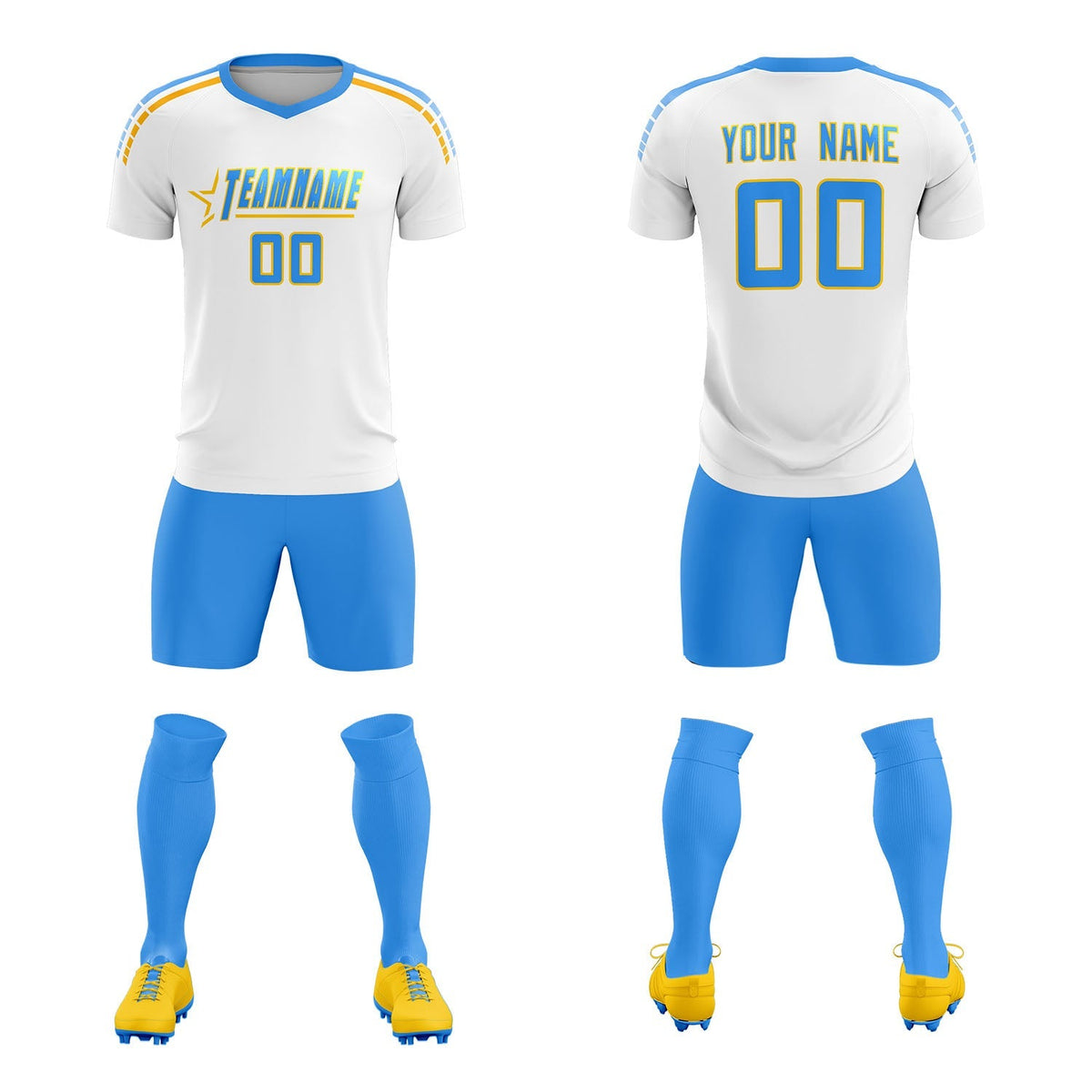 Custom White Raglan Shoulder Striped Football Kit Jersey