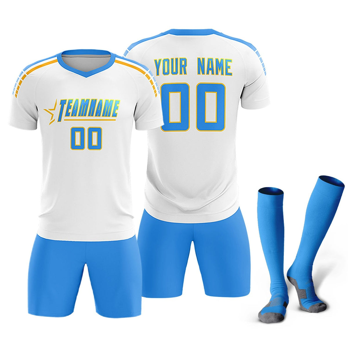 Custom White Raglan Shoulder Striped Football Kit Jersey