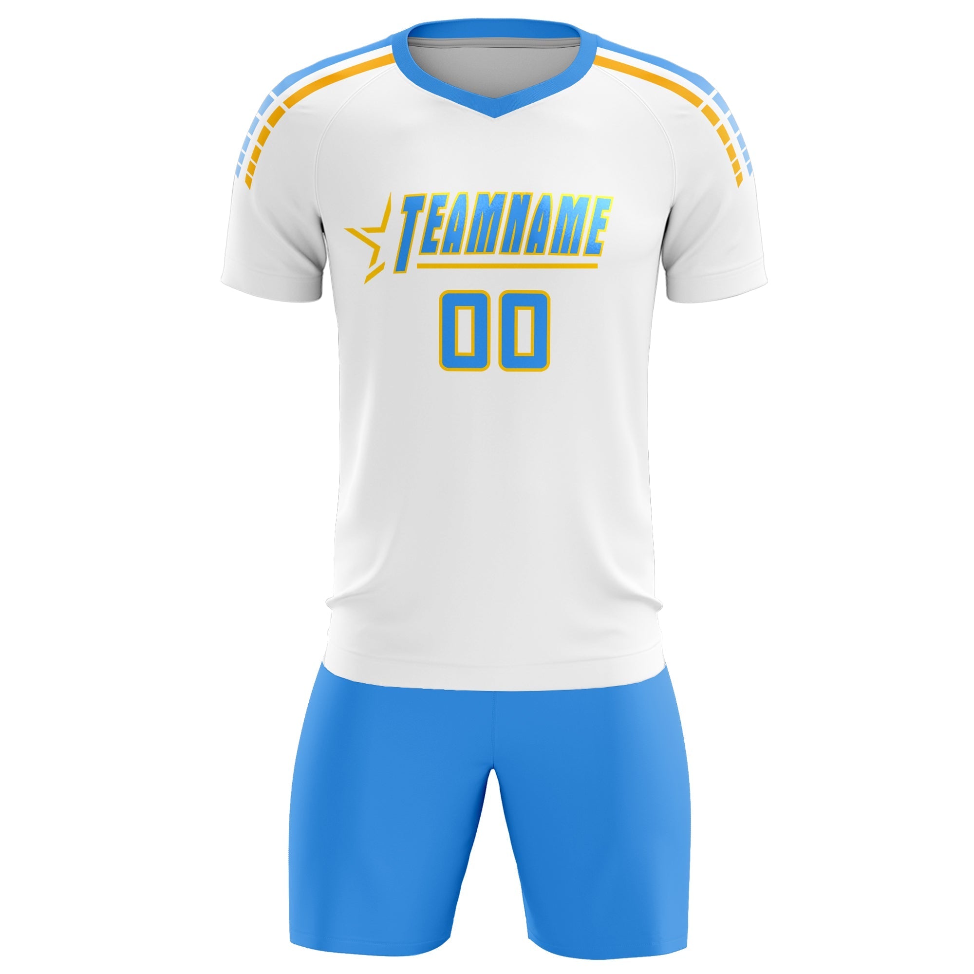 Custom White Raglan Shoulder Striped Football Kit Jersey