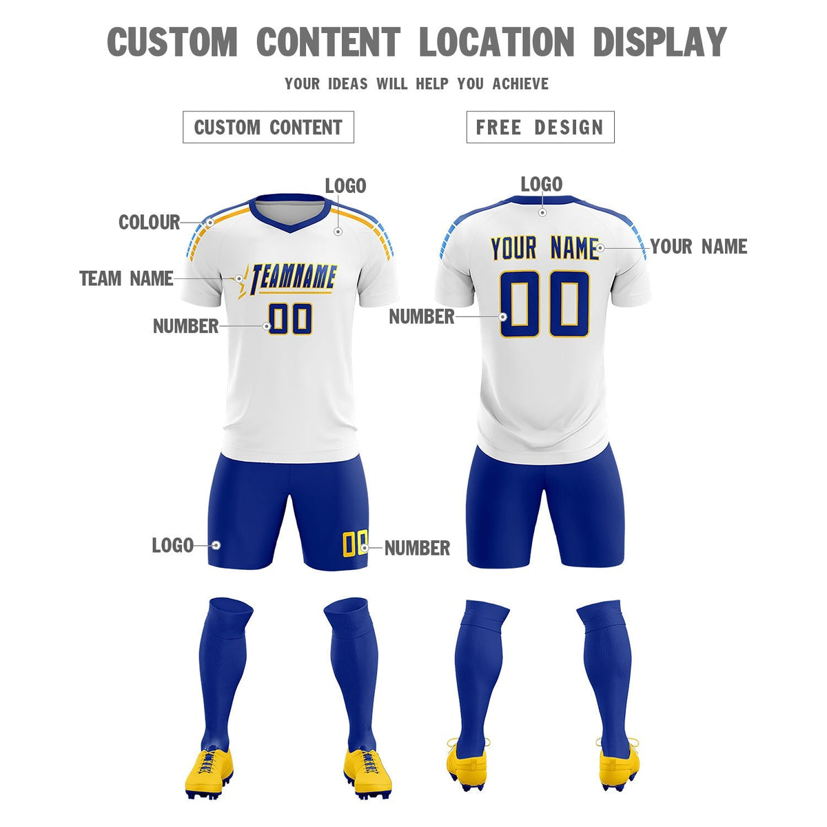 Custom White Raglan Shoulder Striped Football Kit Jersey