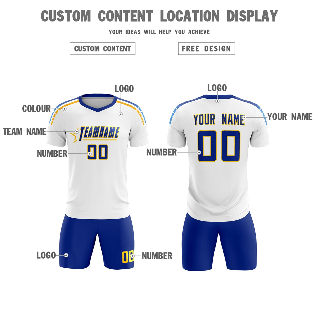 Custom White Raglan Shoulder Striped Football Kit Jersey