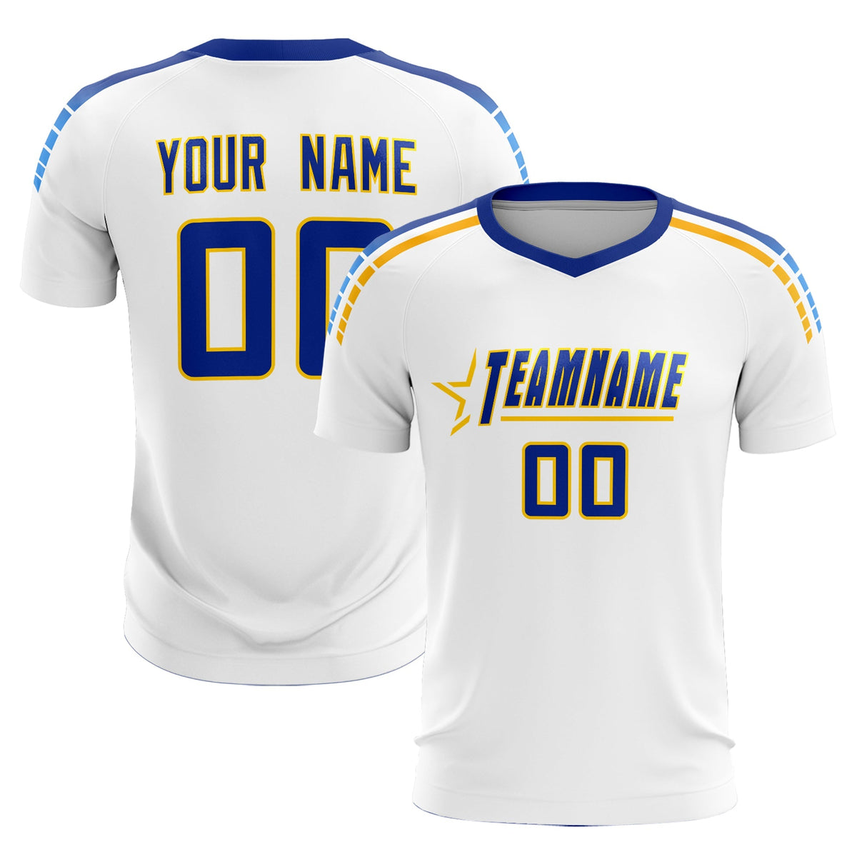 Custom White Raglan Shoulder Striped Football Kit Jersey