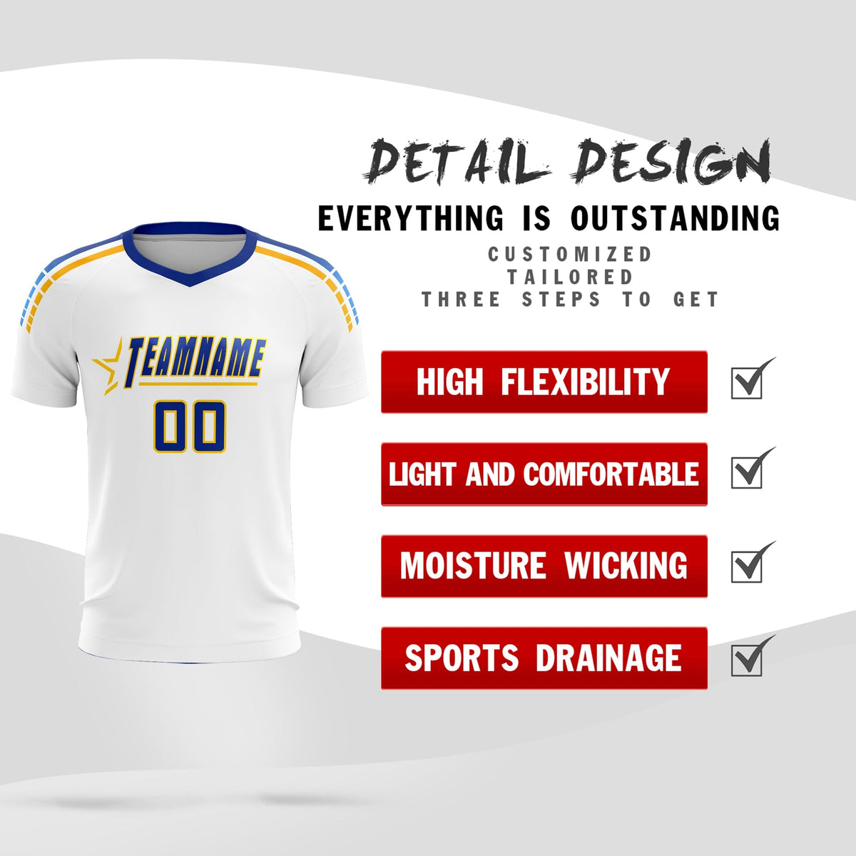 Custom White Raglan Shoulder Striped Football Kit Jersey