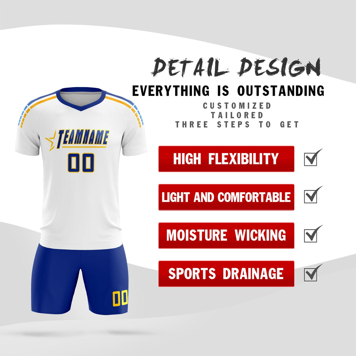 Custom White Raglan Shoulder Striped Football Kit Jersey