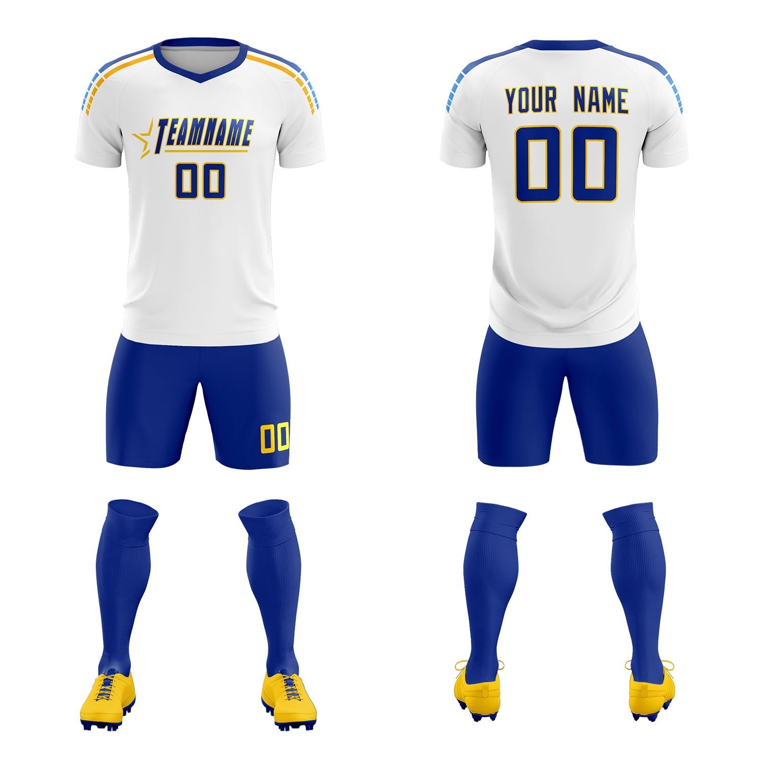 Custom White Raglan Shoulder Striped Football Kit Jersey