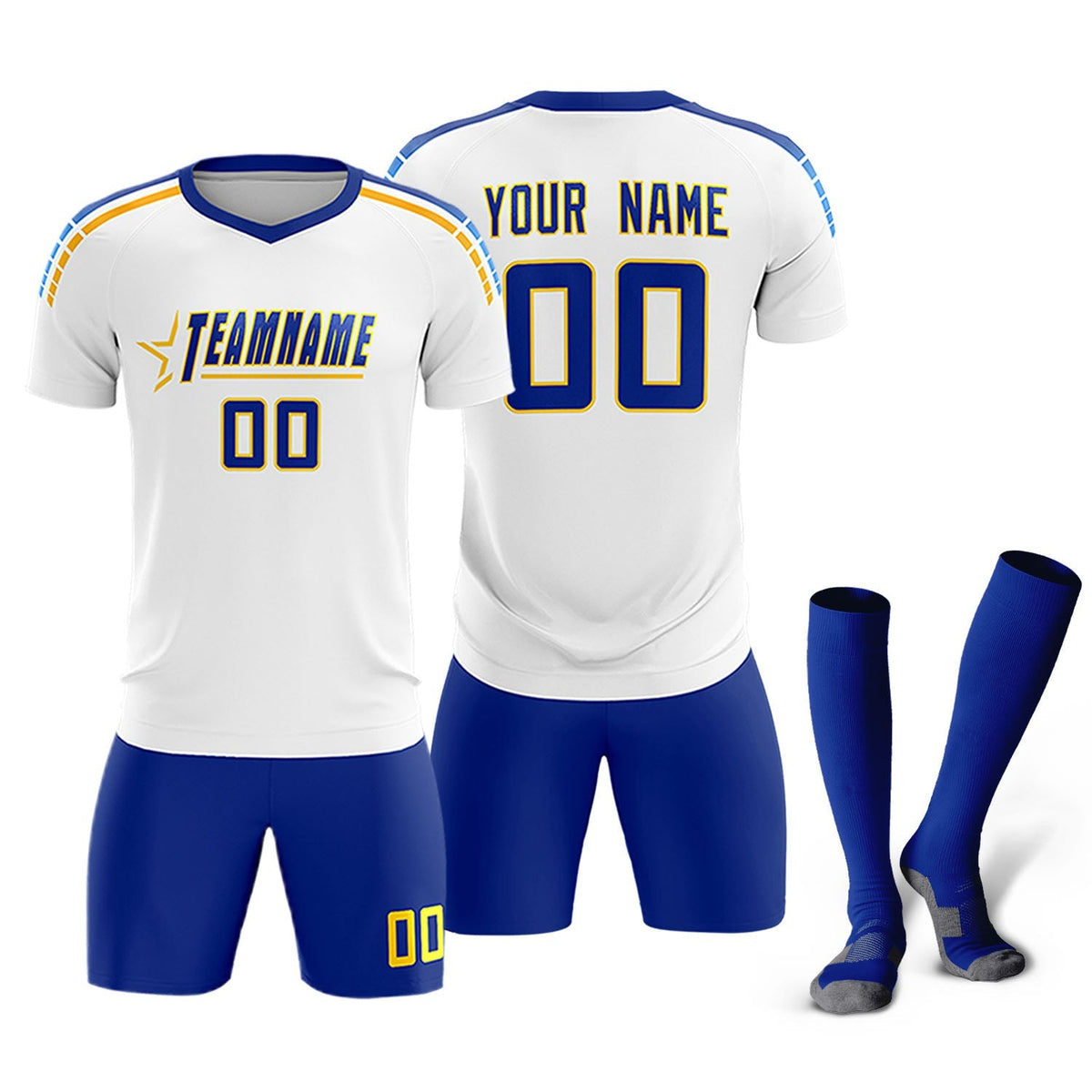 Custom White Raglan Shoulder Striped Football Kit Jersey