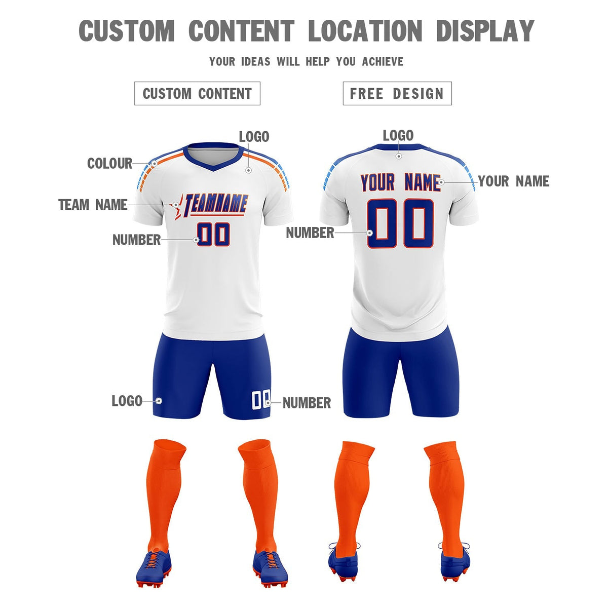 Custom White Raglan Shoulder Striped Football Kit Jersey