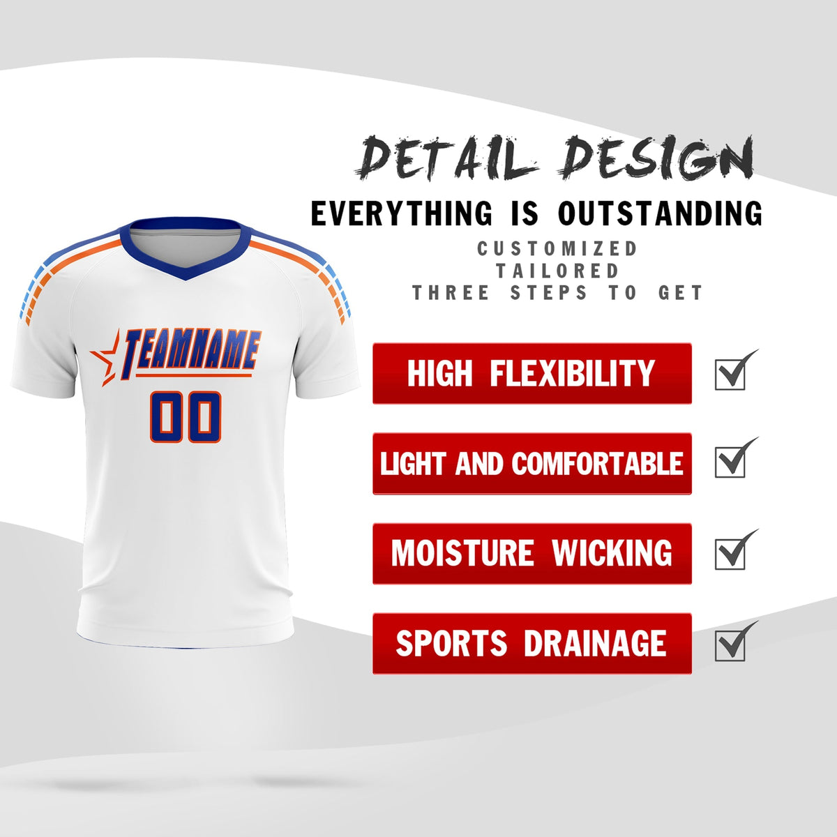 Custom White Raglan Shoulder Striped Football Kit Jersey