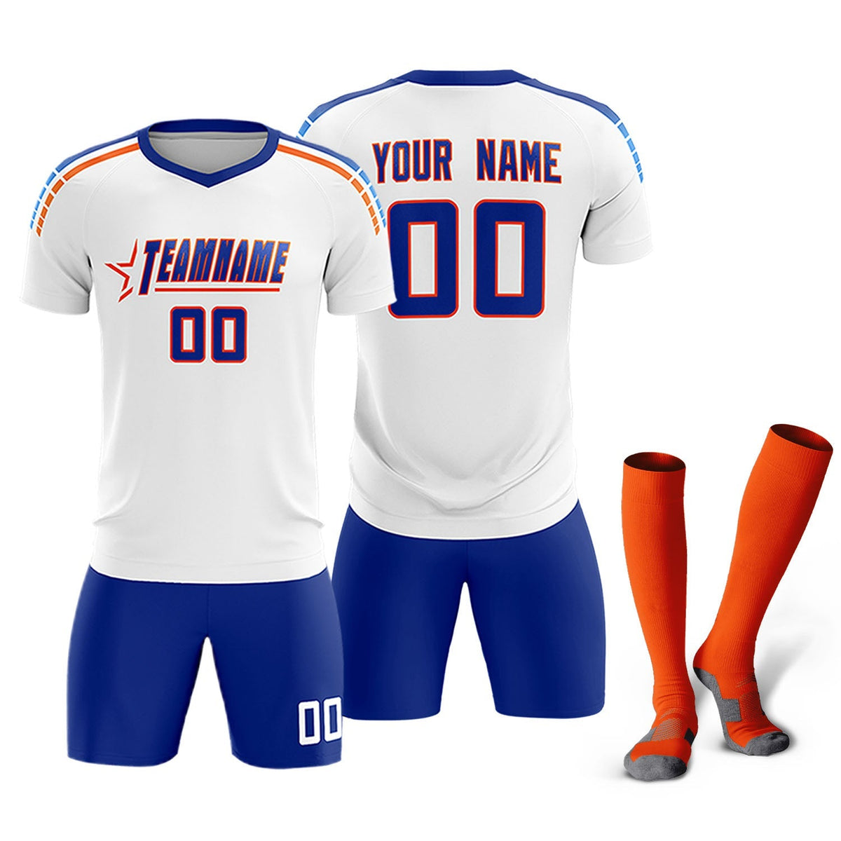 Custom White Raglan Shoulder Striped Football Kit Jersey