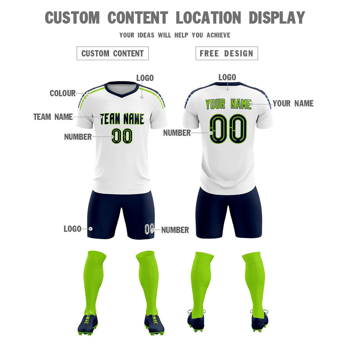 Custom White Raglan Shoulder Striped Football Kit Jersey