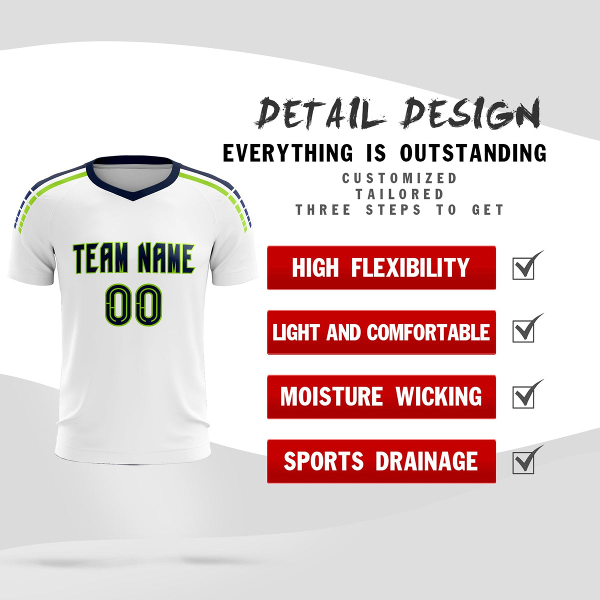 Custom White Raglan Shoulder Striped Football Kit Jersey