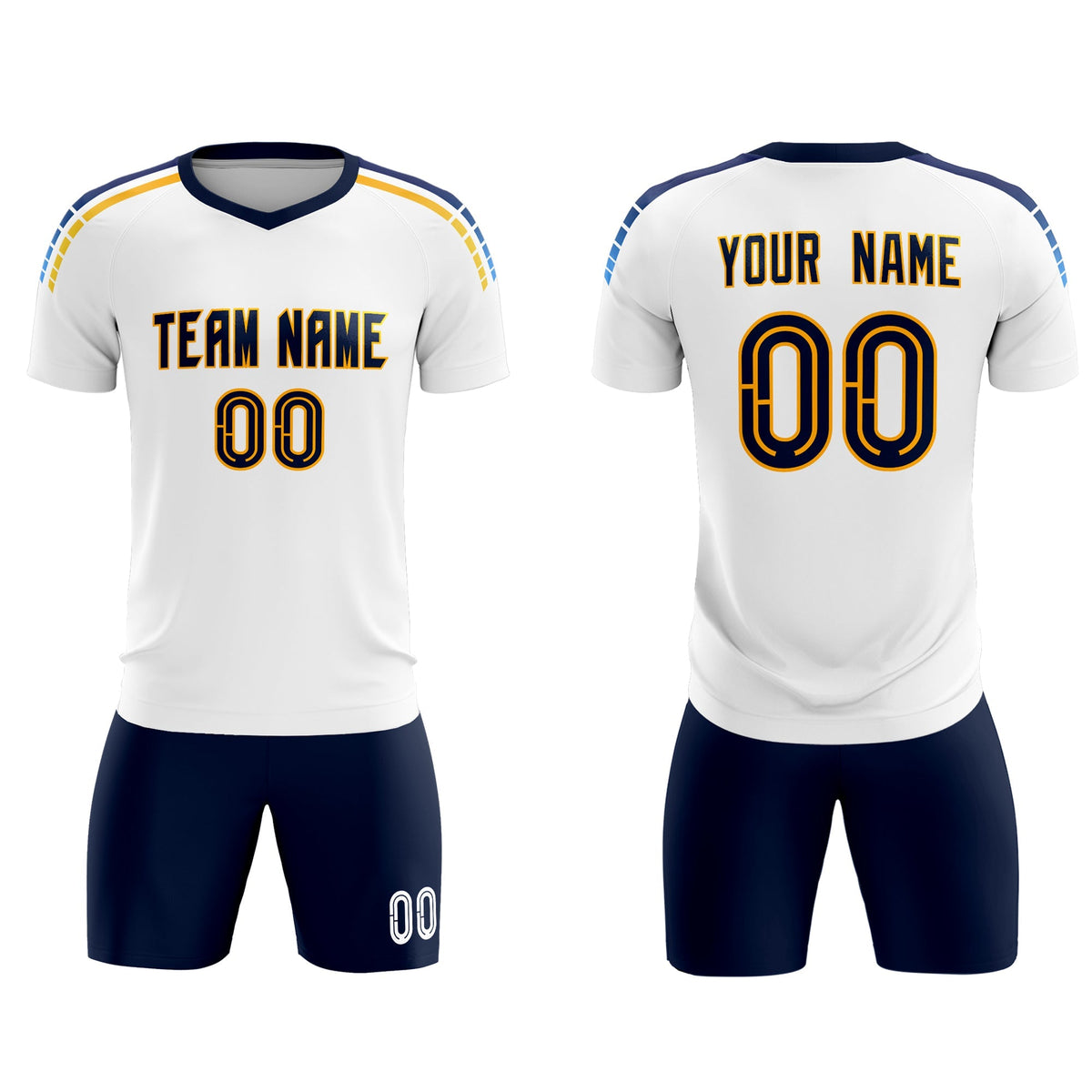 Custom White Raglan Shoulder Striped Football Kit Jersey