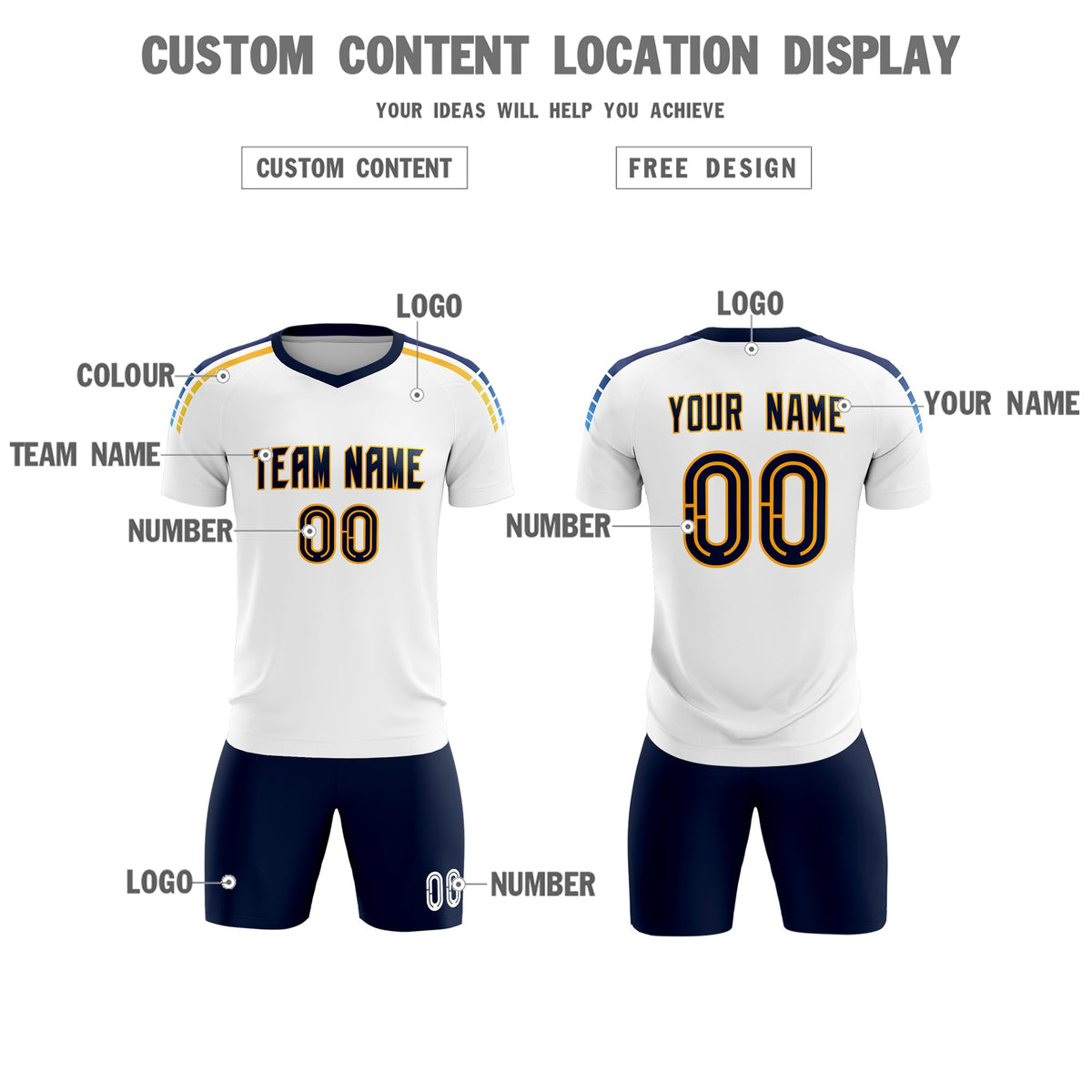 Custom White Raglan Shoulder Striped Football Kit Jersey