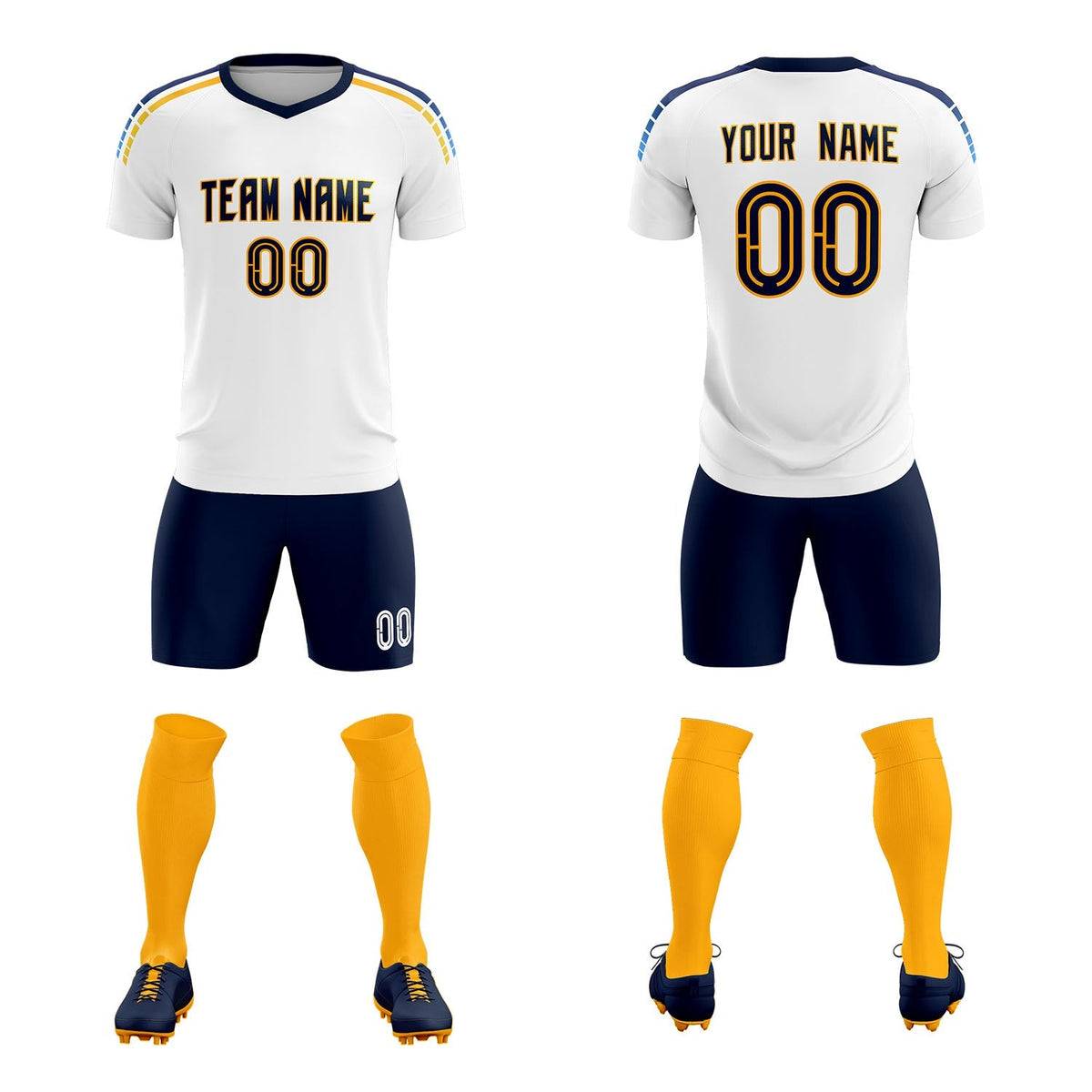 Custom White Raglan Shoulder Striped Football Kit Jersey