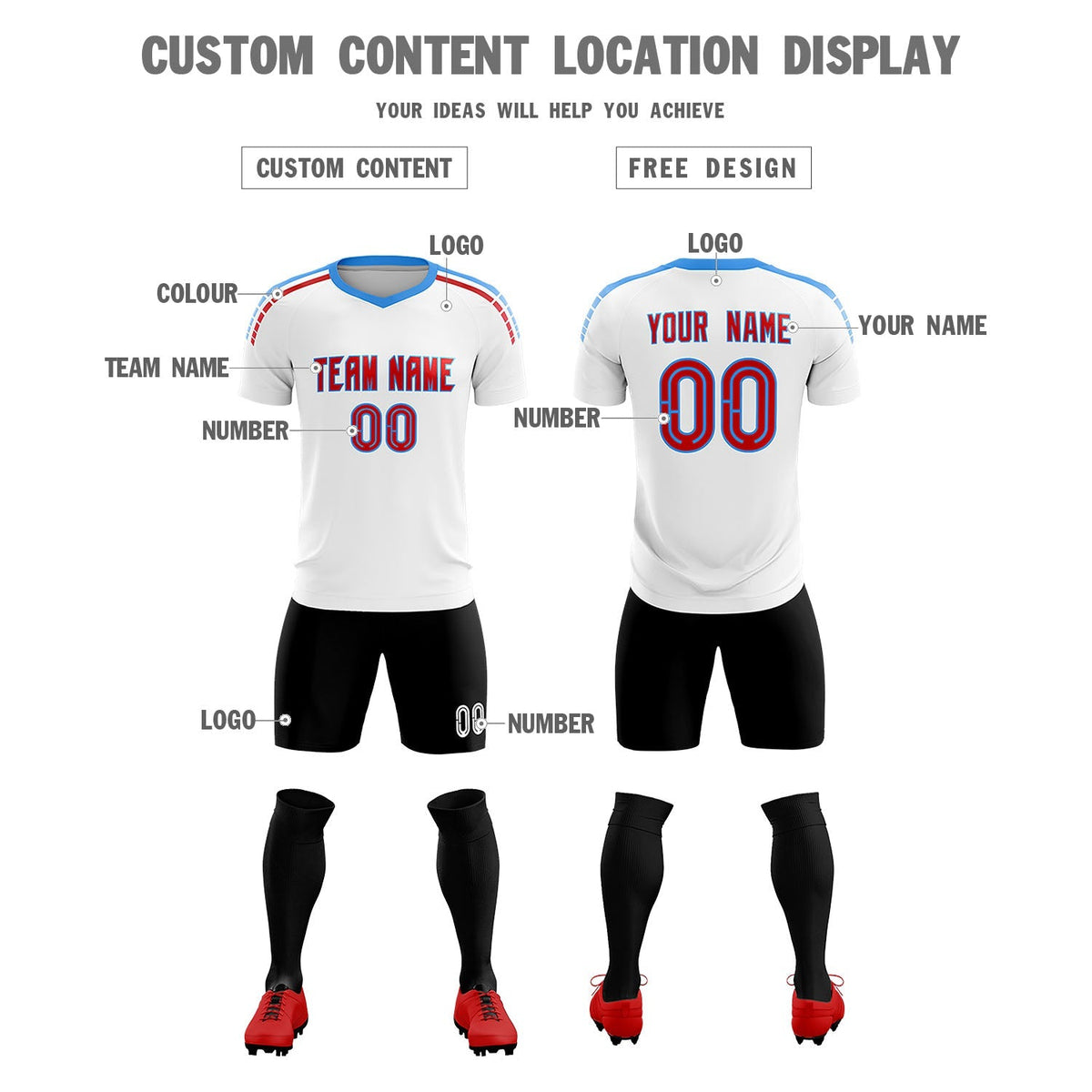 Custom White Raglan Shoulder Striped Football Kit Jersey