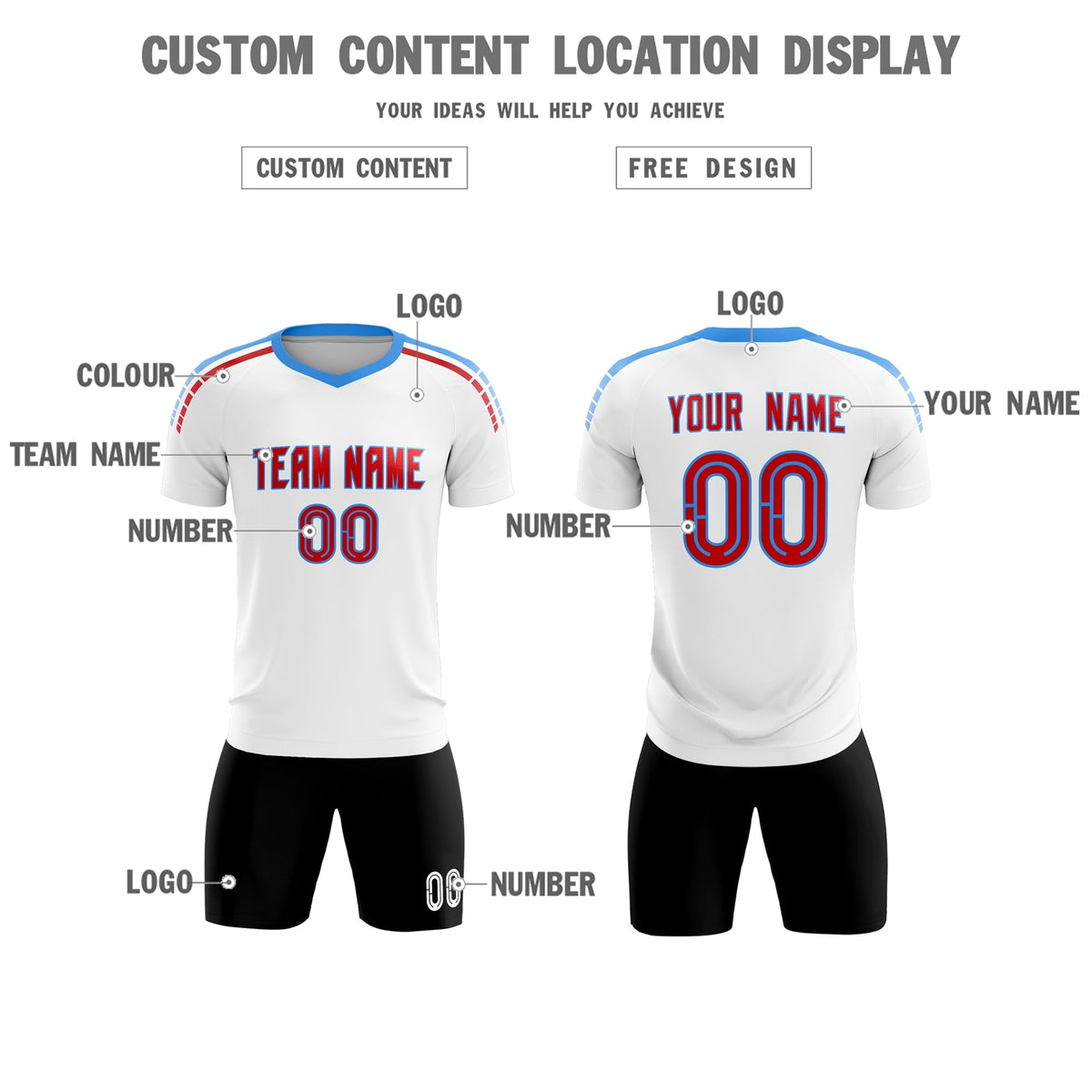 Custom White Raglan Shoulder Striped Football Kit Jersey