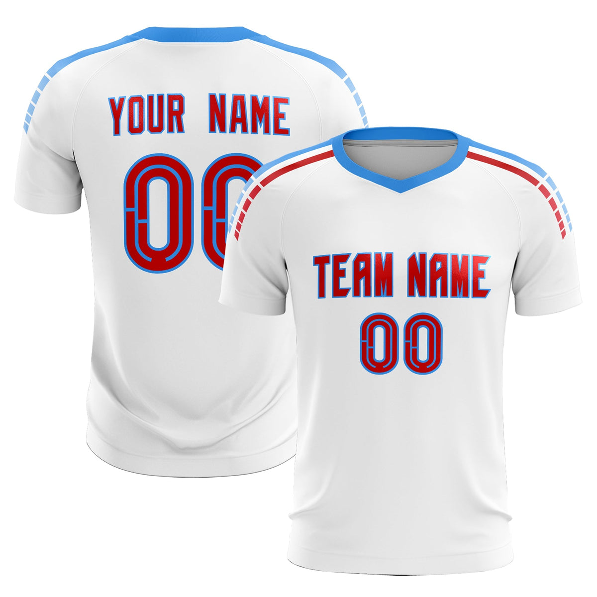 Custom White Raglan Shoulder Striped Football Kit Jersey