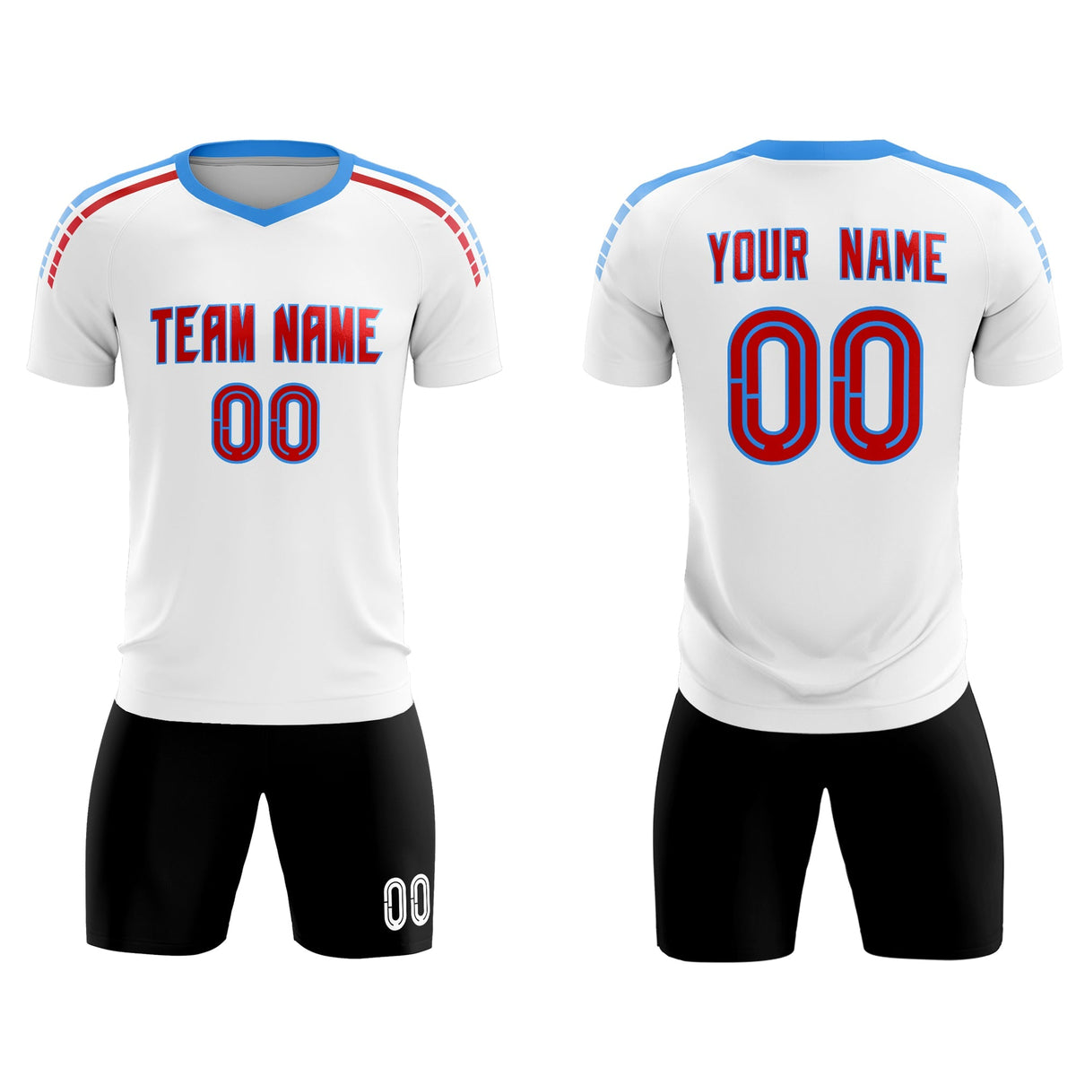 Custom White Raglan Shoulder Striped Football Kit Jersey
