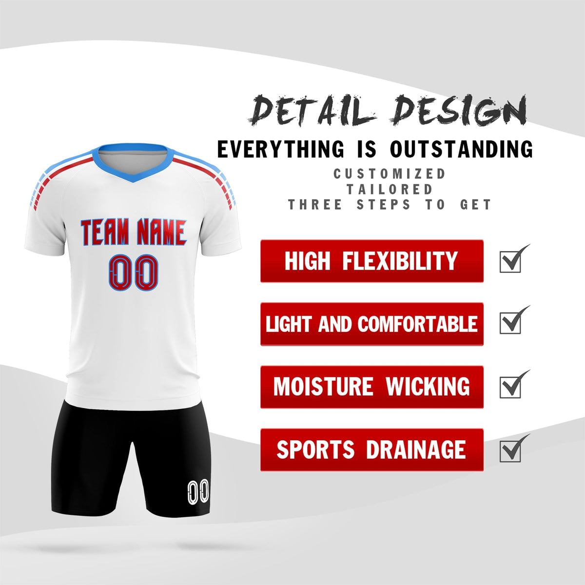 Custom White Raglan Shoulder Striped Football Kit Jersey