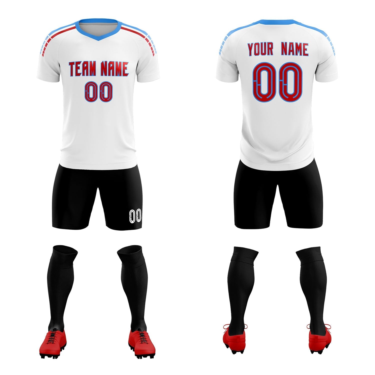 Custom White Raglan Shoulder Striped Football Kit Jersey