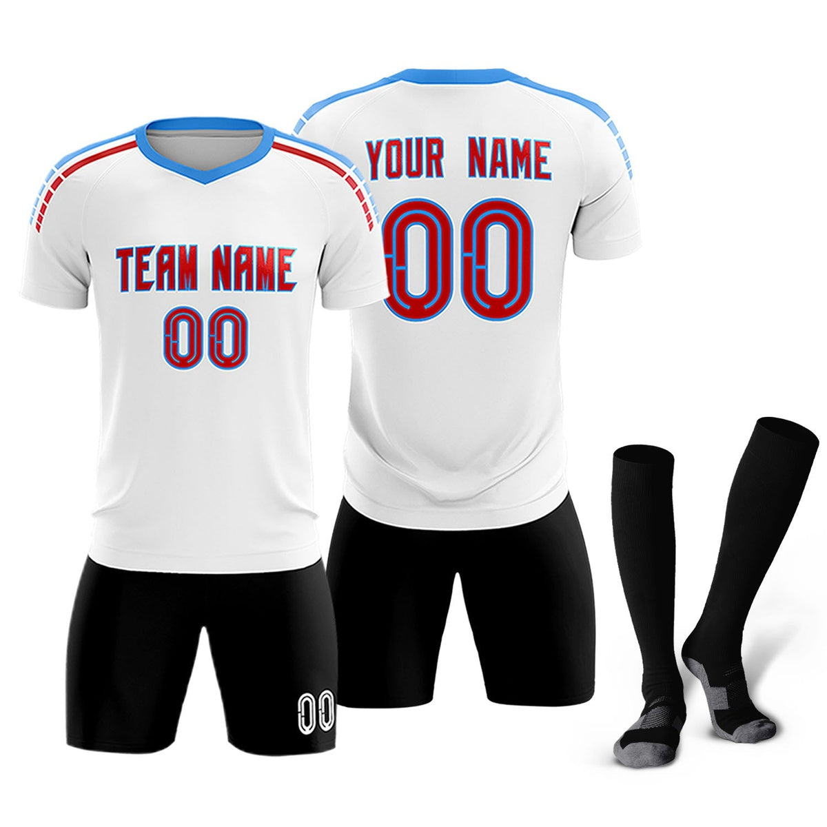 Custom White Raglan Shoulder Striped Football Kit Jersey