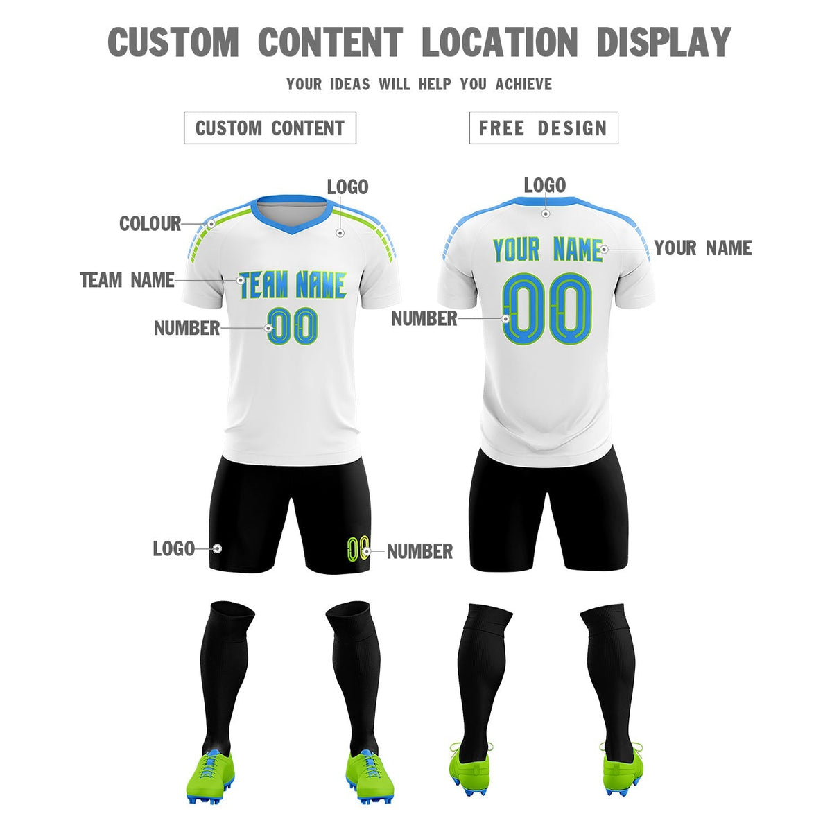 Custom White Raglan Shoulder Striped Football Kit Jersey