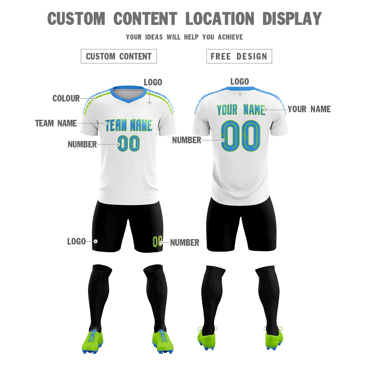 Custom White Raglan Shoulder Striped Football Kit Jersey