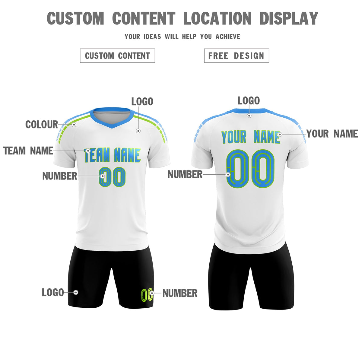 Custom White Raglan Shoulder Striped Football Kit Jersey