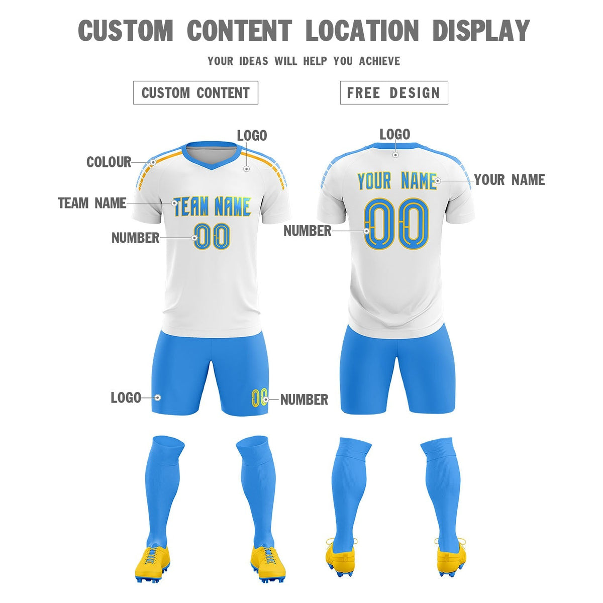 Custom White Raglan Shoulder Striped Football Kit Jersey