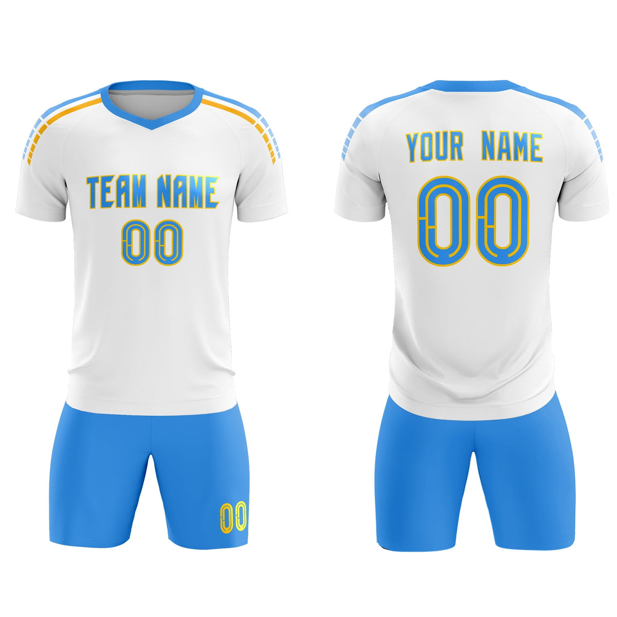 Custom White Raglan Shoulder Striped Football Kit Jersey