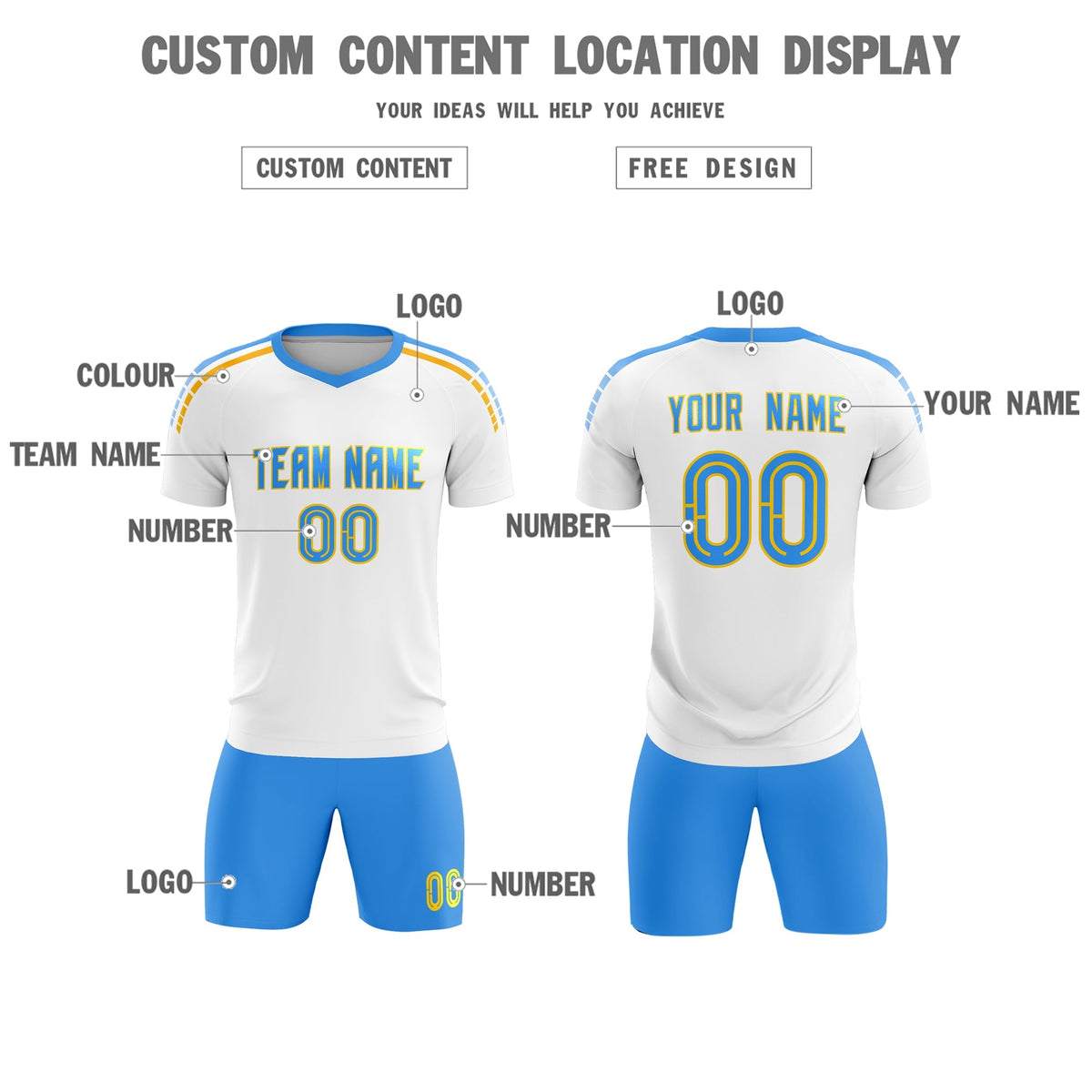 Custom White Raglan Shoulder Striped Football Kit Jersey