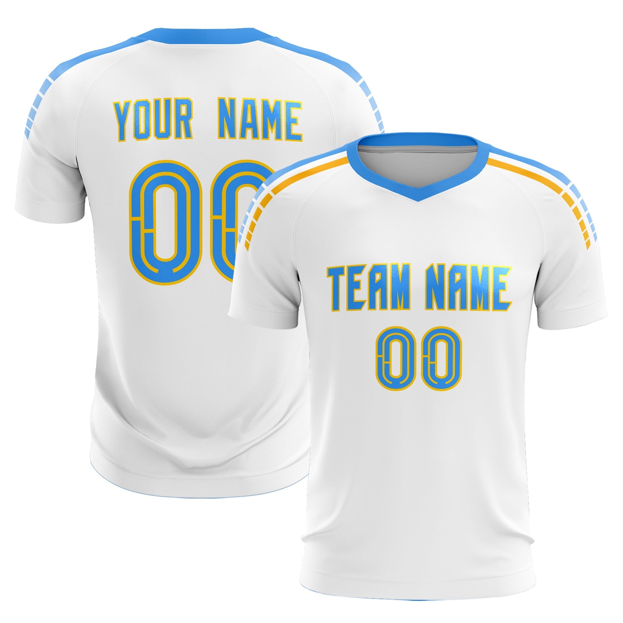 Custom White Raglan Shoulder Striped Football Kit Jersey