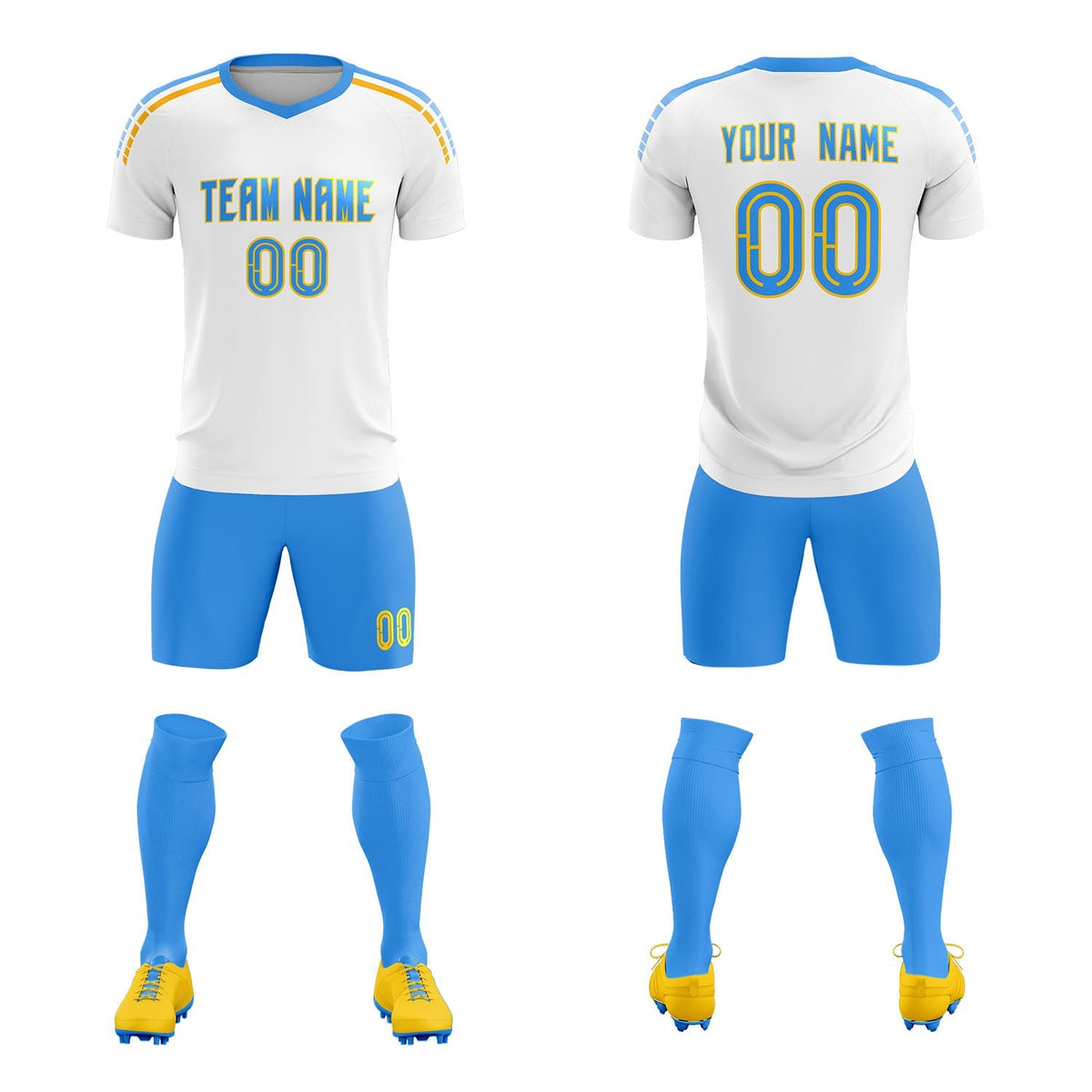 Custom White Raglan Shoulder Striped Football Kit Jersey