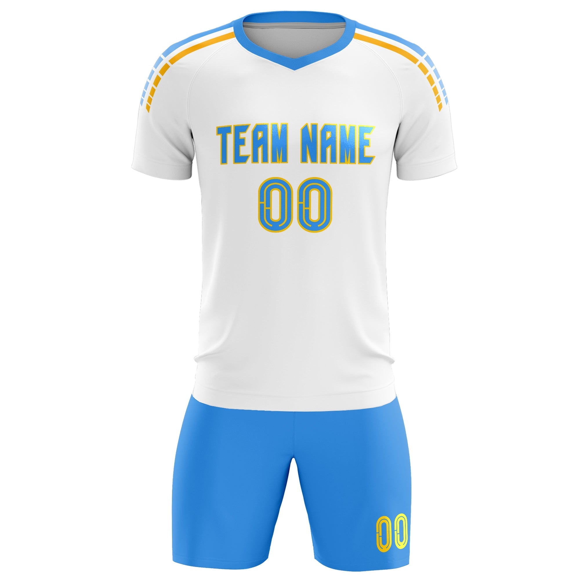 Custom White Raglan Shoulder Striped Football Kit Jersey