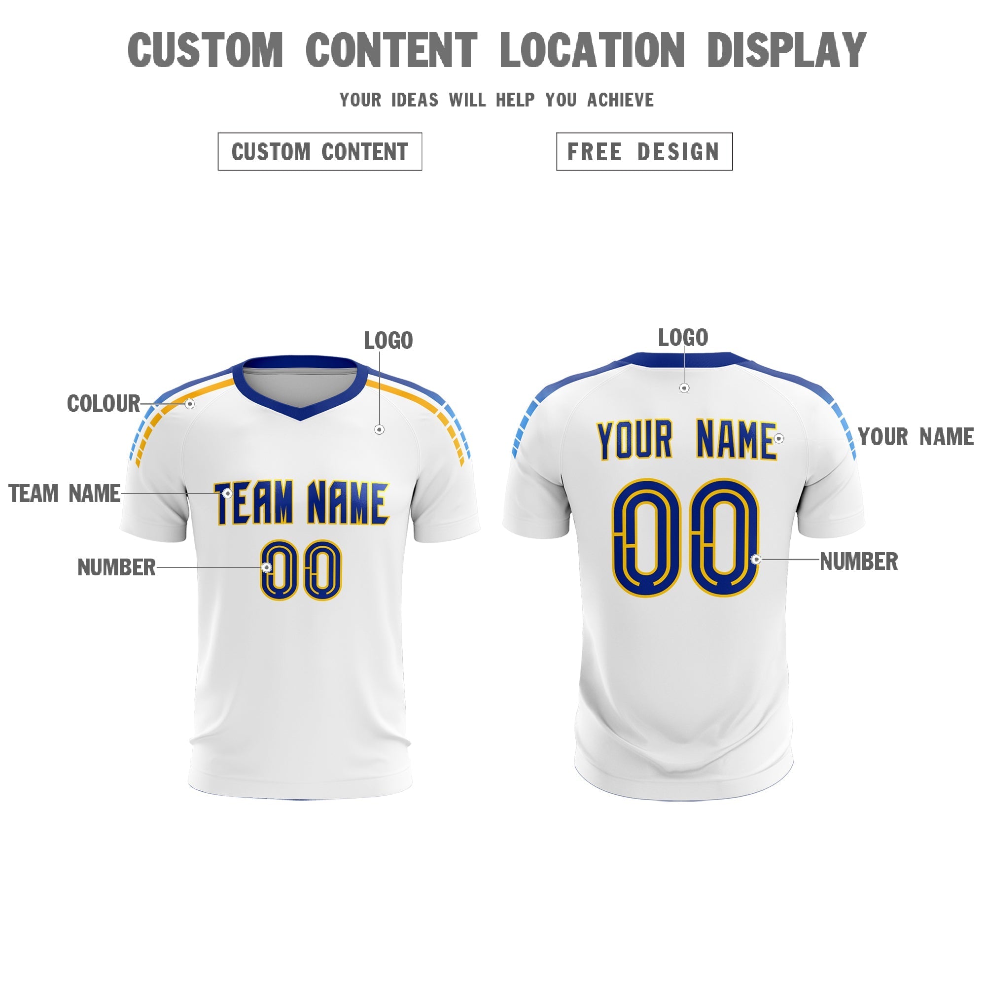 Custom White Raglan Shoulder Striped Football Kit Jersey