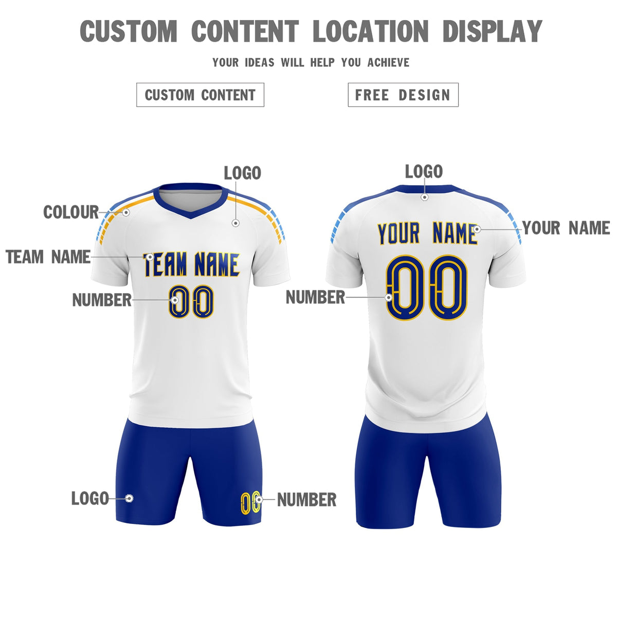 Custom White Raglan Shoulder Striped Football Kit Jersey