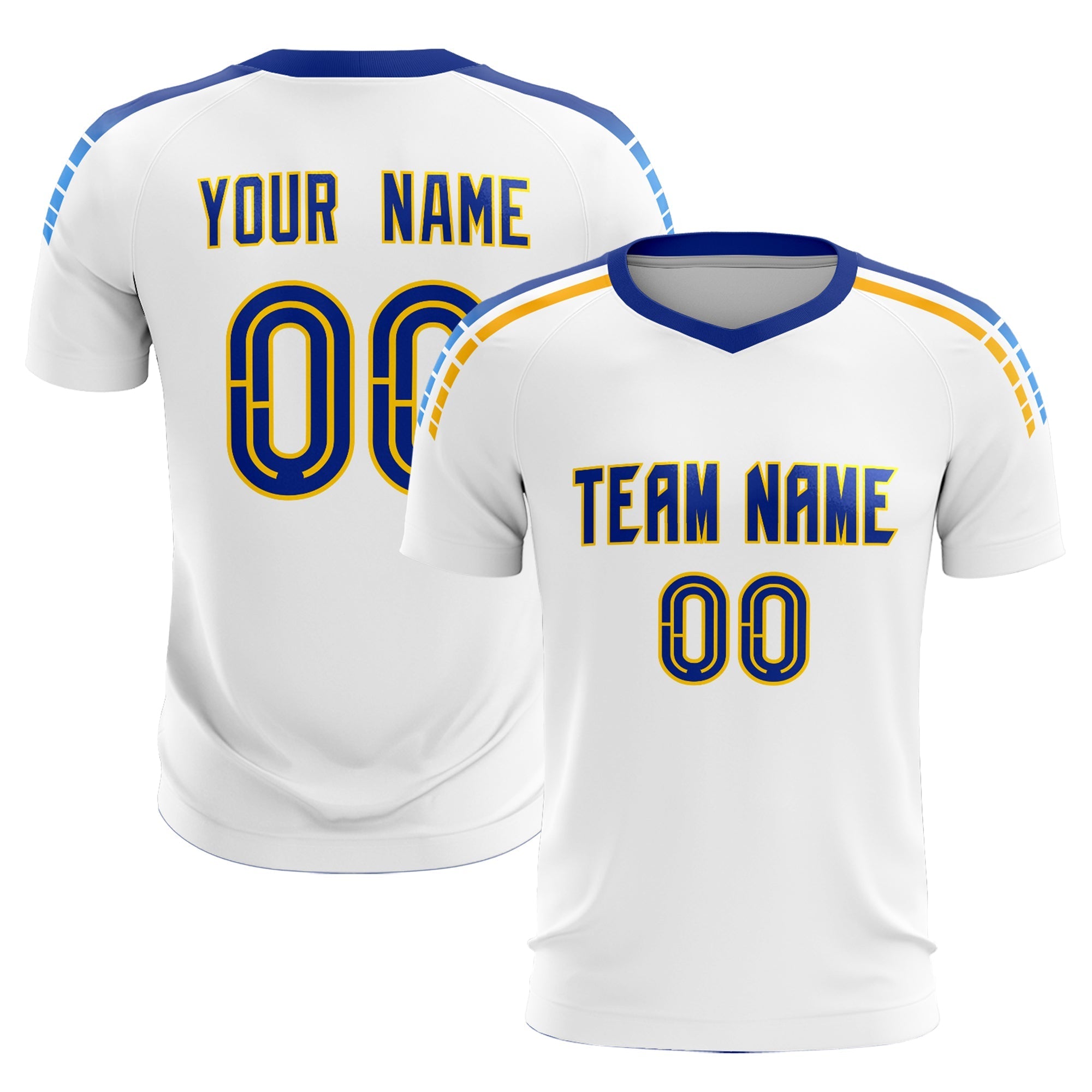 Custom White Raglan Shoulder Striped Football Kit Jersey