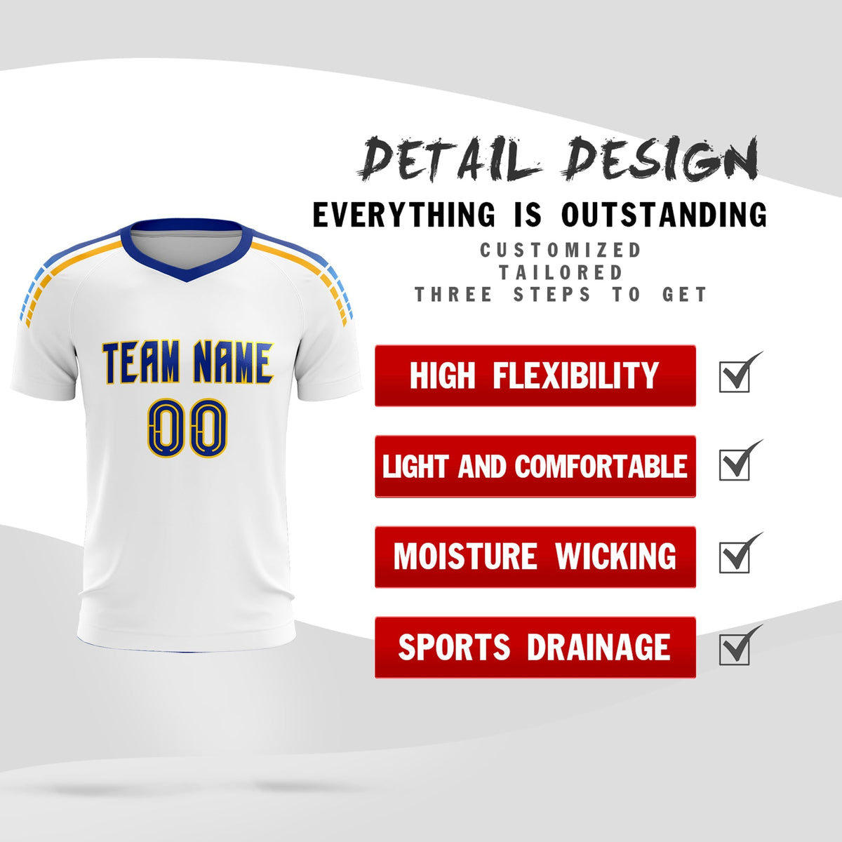 Custom White Raglan Shoulder Striped Football Kit Jersey