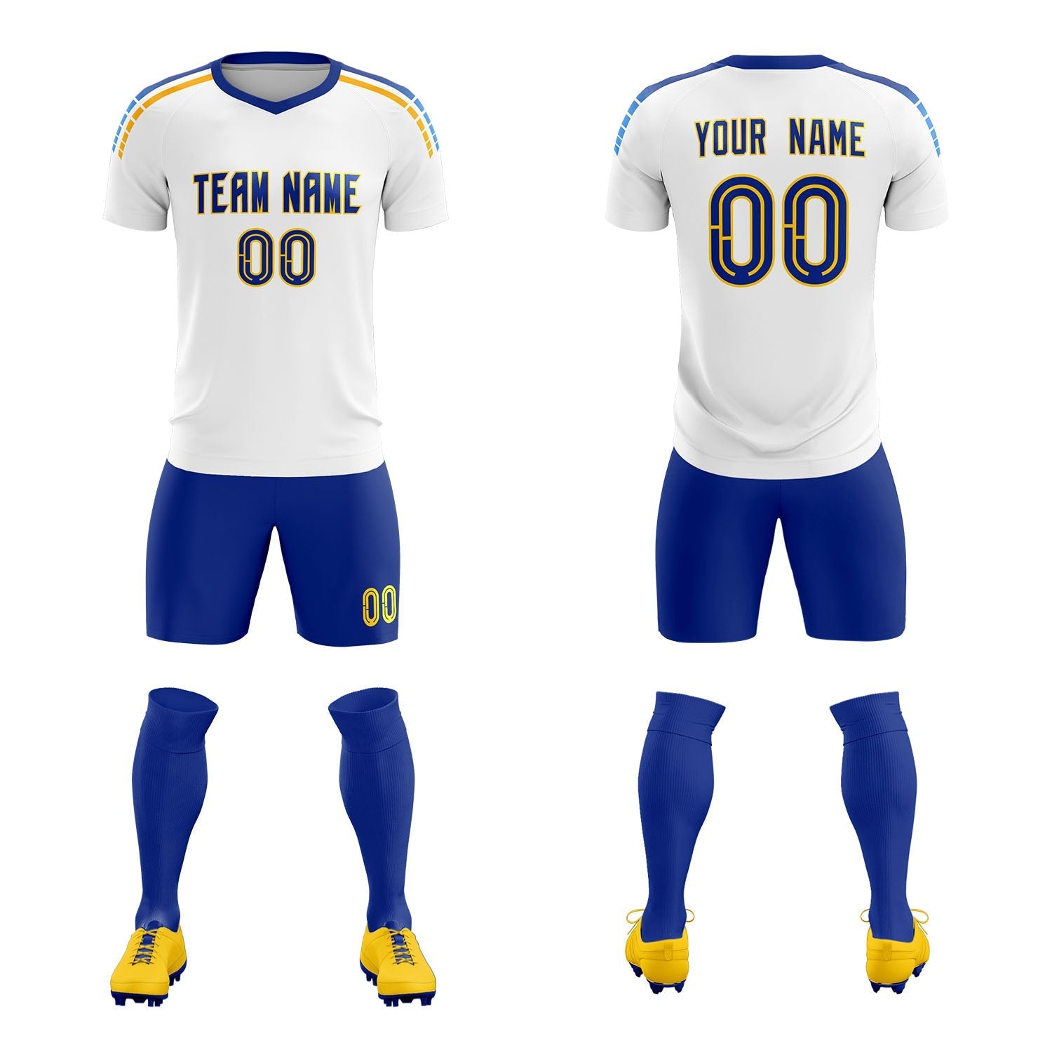 Custom White Raglan Shoulder Striped Football Kit Jersey