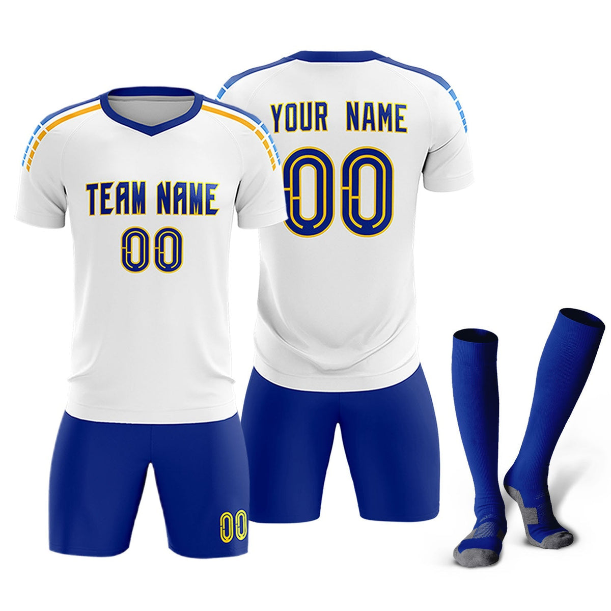 Custom White Raglan Shoulder Striped Football Kit Jersey