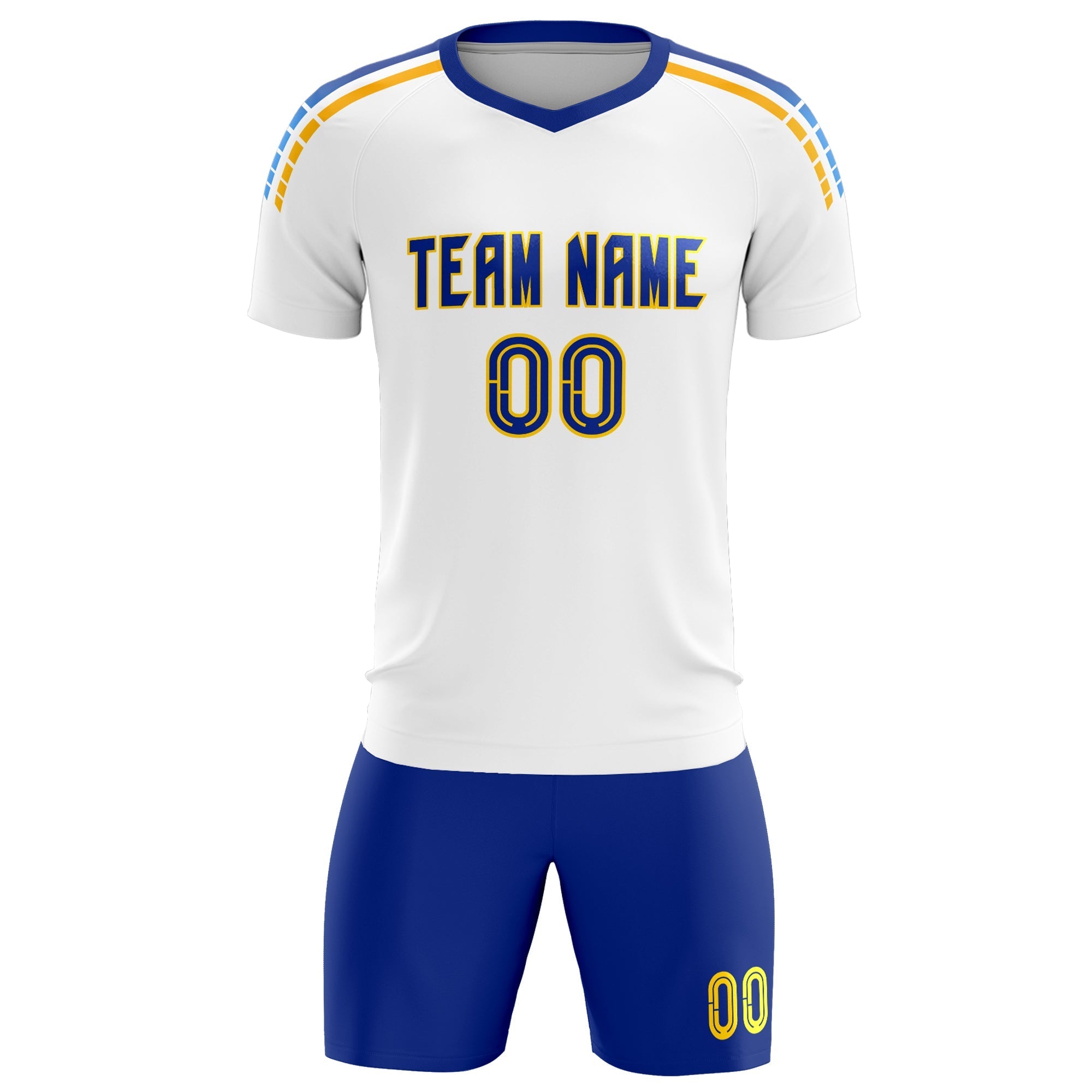 Custom White Raglan Shoulder Striped Football Kit Jersey