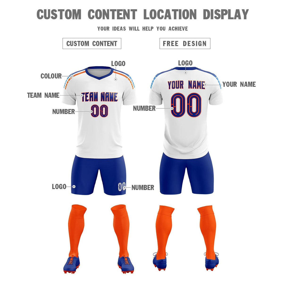 Custom White Raglan Shoulder Striped Football Kit Jersey